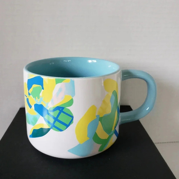 Starbucks 14oz  Large/Chunky Teal/Yellow/White Springtime Citrus Inspired Mug. - Picture 4 of 7